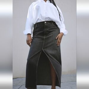 H & M Denim Maxi Skirt in Black Wash, 14